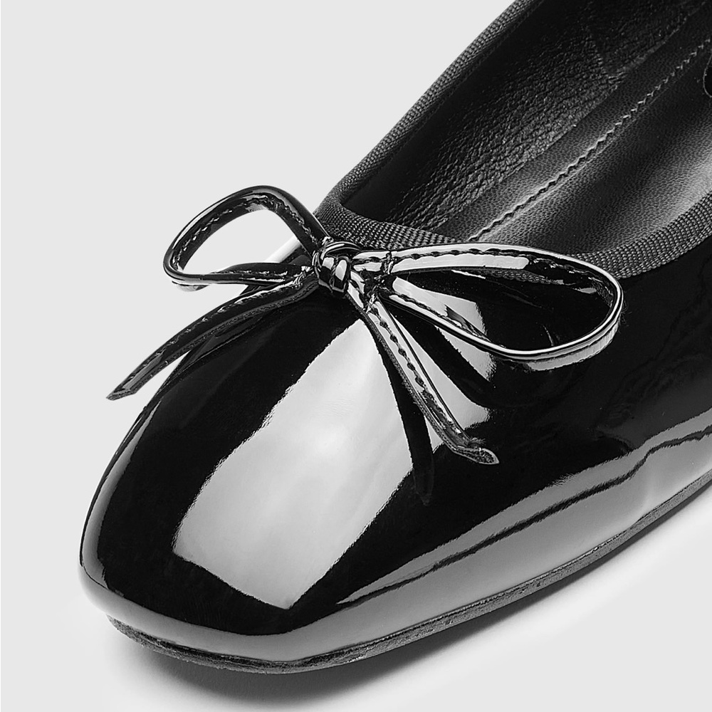 Cider Womens 39 Faux Patent Leather Bow Decor Square Toe Ballet Mary Jane Flats - Picture 4 of 15